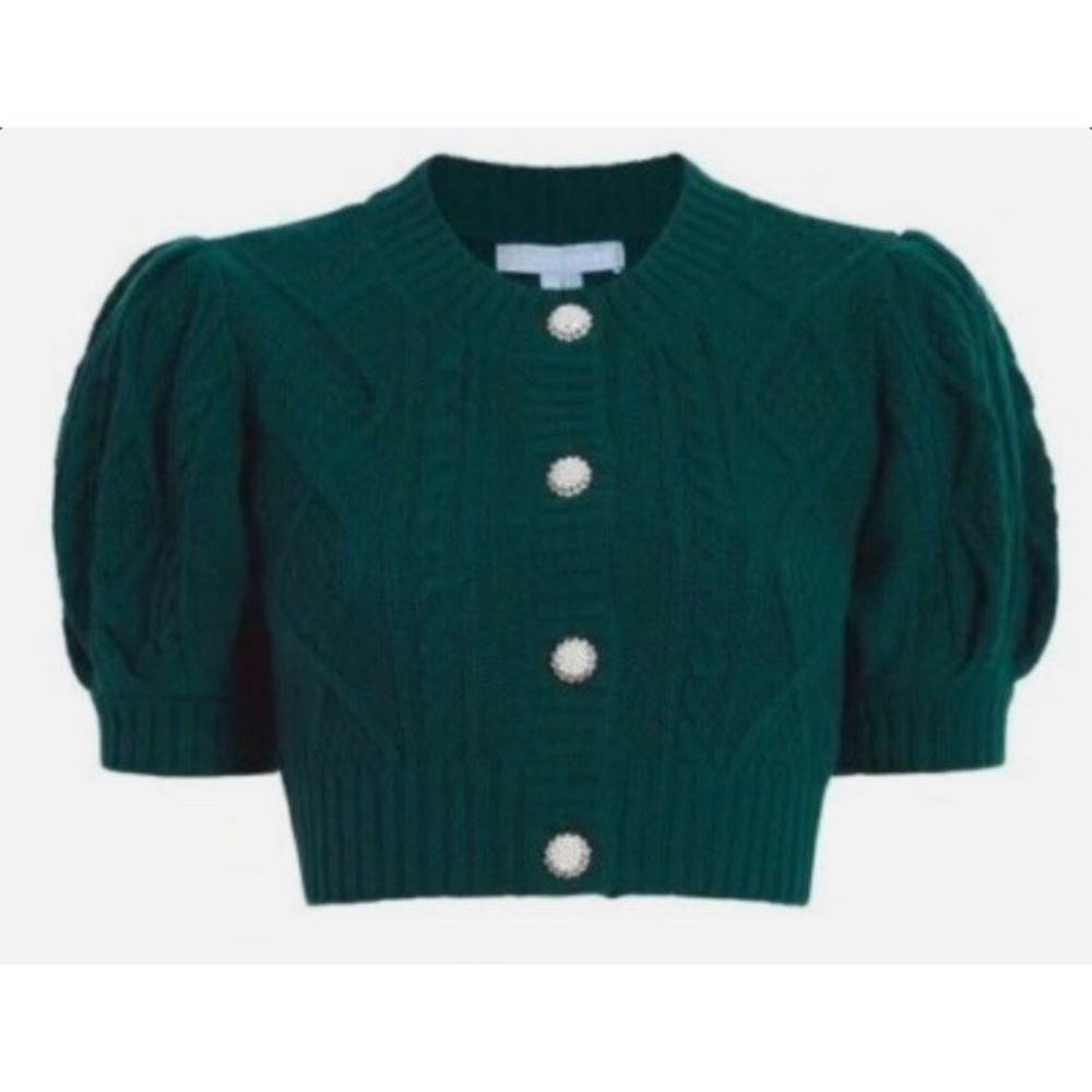 Hill House Ollie Sweater Green Cardigan Sz L MERINO WOOL‎ CRYSTALS PEARLS Preppy